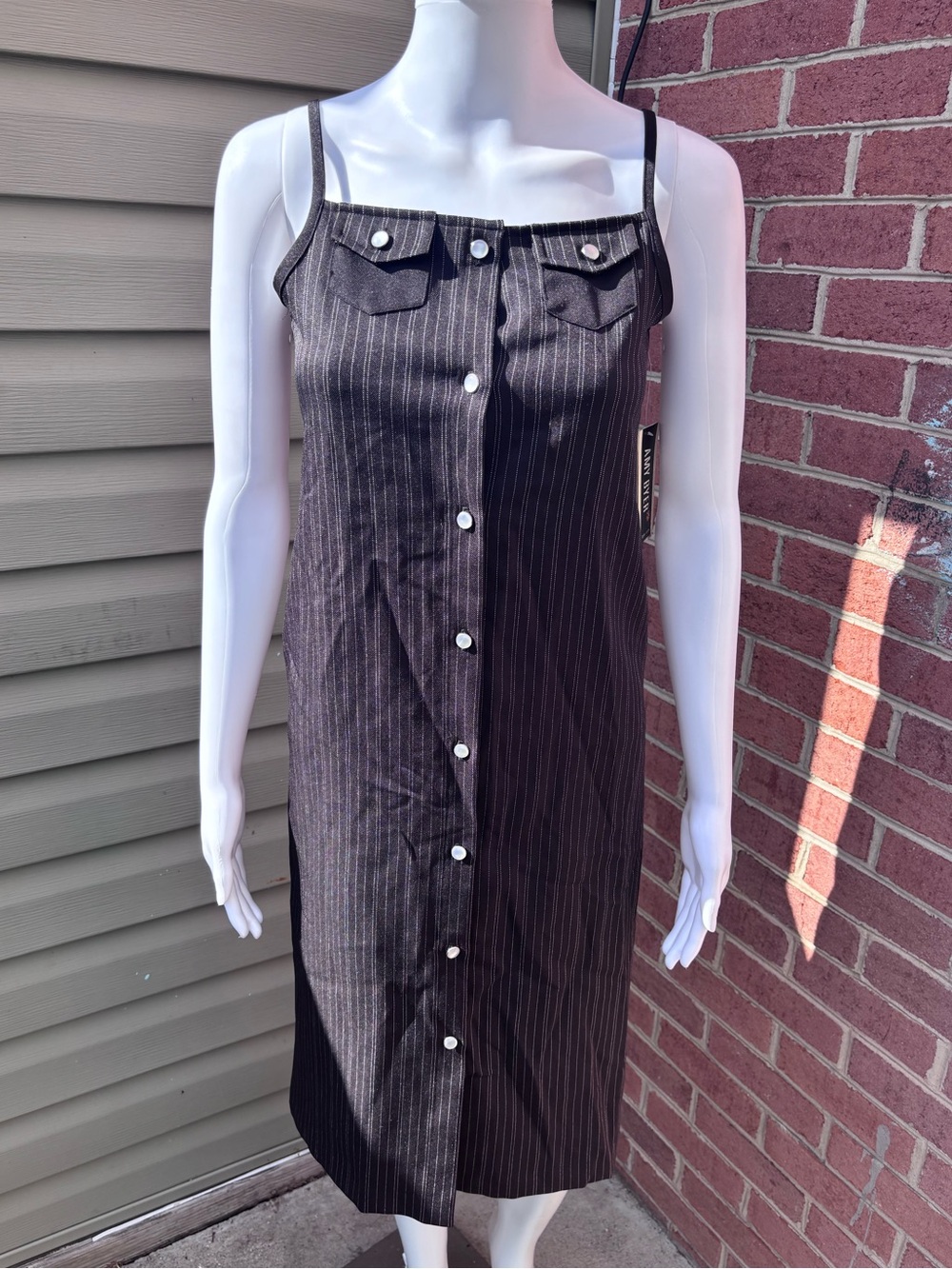 NWT AMY BYER Y2K VINTAGE PINSTRIPE BLACK BUTTON DOWN DRESS SIZE MEDIUM